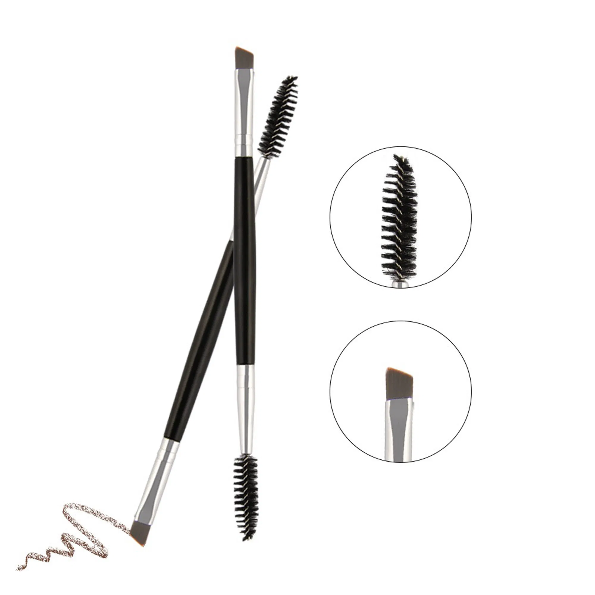Professional Double-Ended Angled Eye Brow Brush and Spoolie Brush (Black) Eyebrow Brush