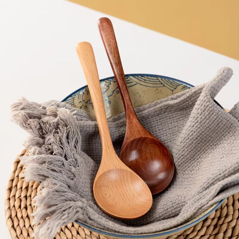 Solid Wood Internet-Famous Large Round-Mouthed Wooden Household Noodle Spoon