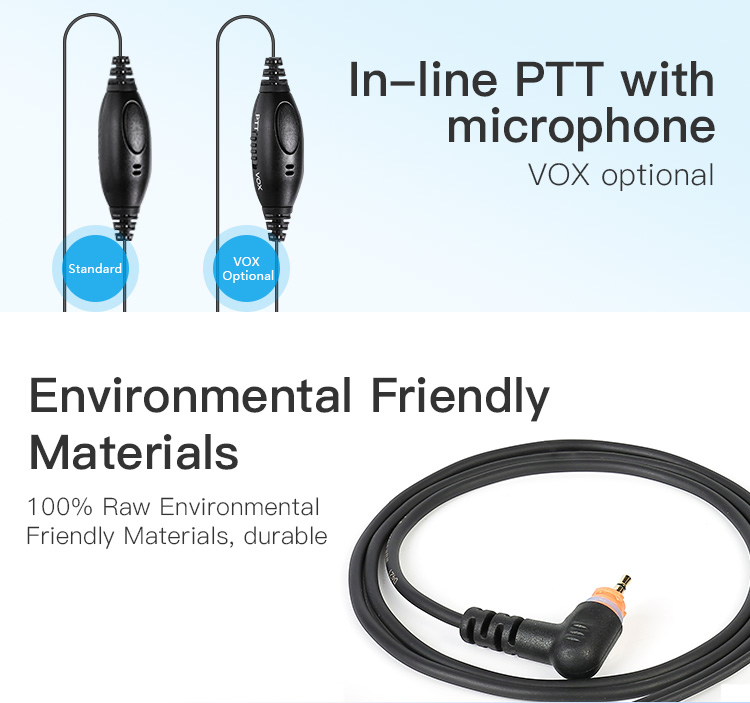 Raytalk Two Way Radio Earbud Earpiece with Inline Microphone & Push to Talk Telephone Headset
