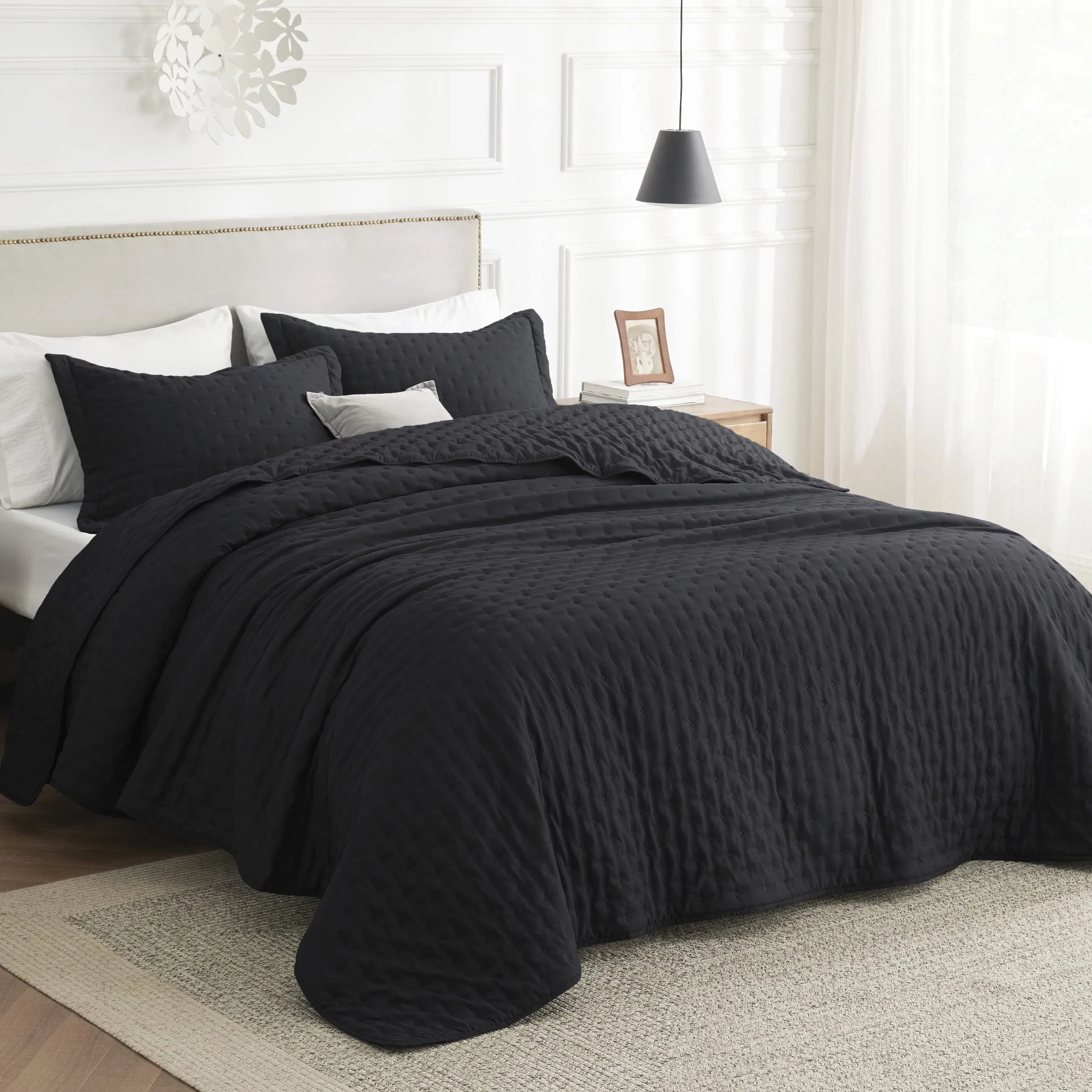 Twin Quilt Set Dorm Bedding Lightweight Summer Quilt Black Bedspread Bedding Quilt
