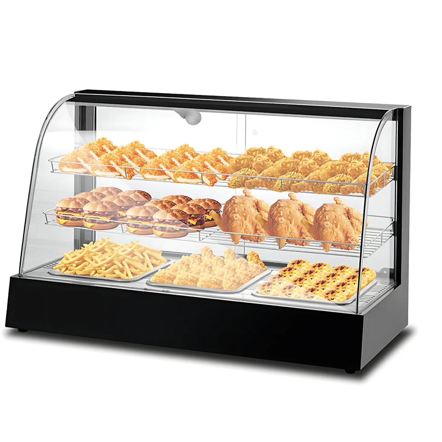 Slim Profile Curved Glass Heated Display Case Perfect for Small Cafes and Takeaway Shops