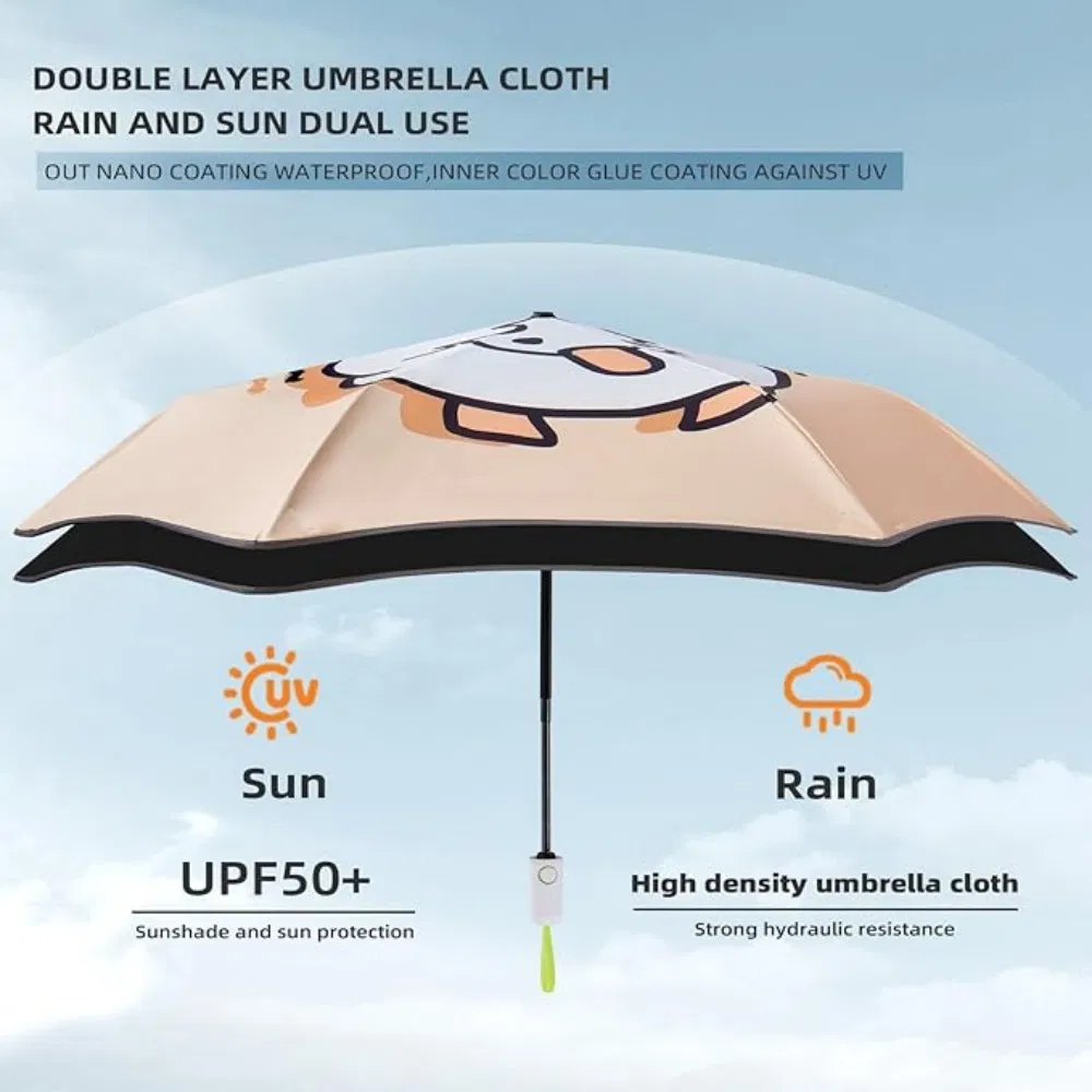 Auto Open and Close Lightweight Folding Umbrella with Rounded Corner for Kids