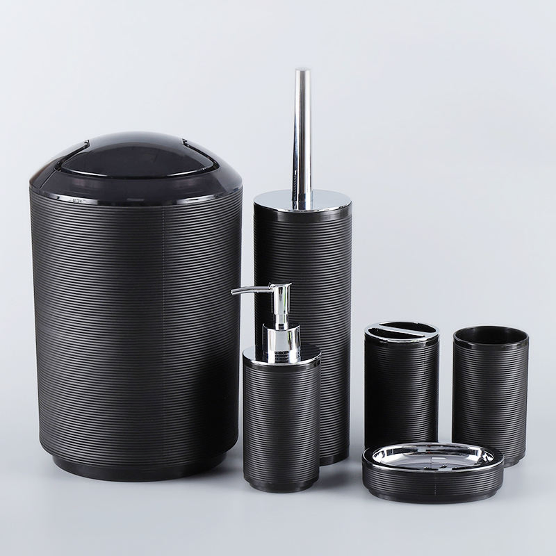 6 Pieces Bathroom Accessory Set with Trash Can, Toilet Brush Holder, Soap Dish Lotion Bottle
