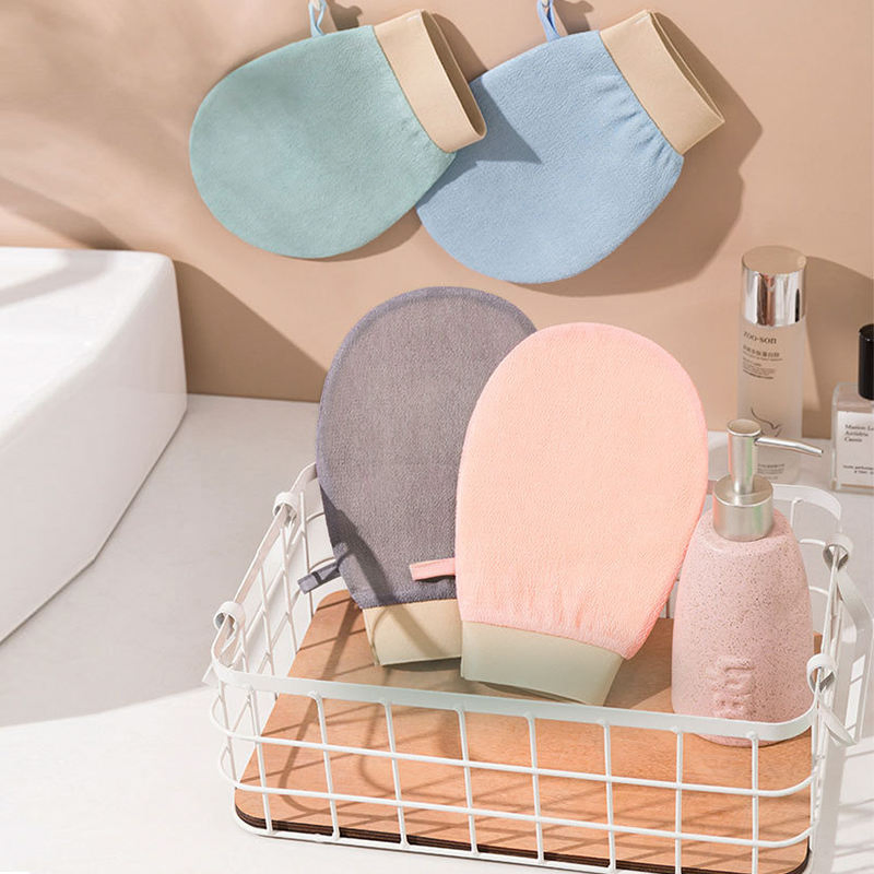 Customized Packaging Private Label Korean Style Exfoliating Mitts Hammam Kessa Gloves Exfoliating Viscose Remove Dead Skin