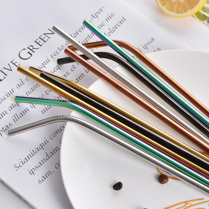 Wholesale Bent Straight Drinking Straws Stainless Steel Straw Colorful Smoothie Straw