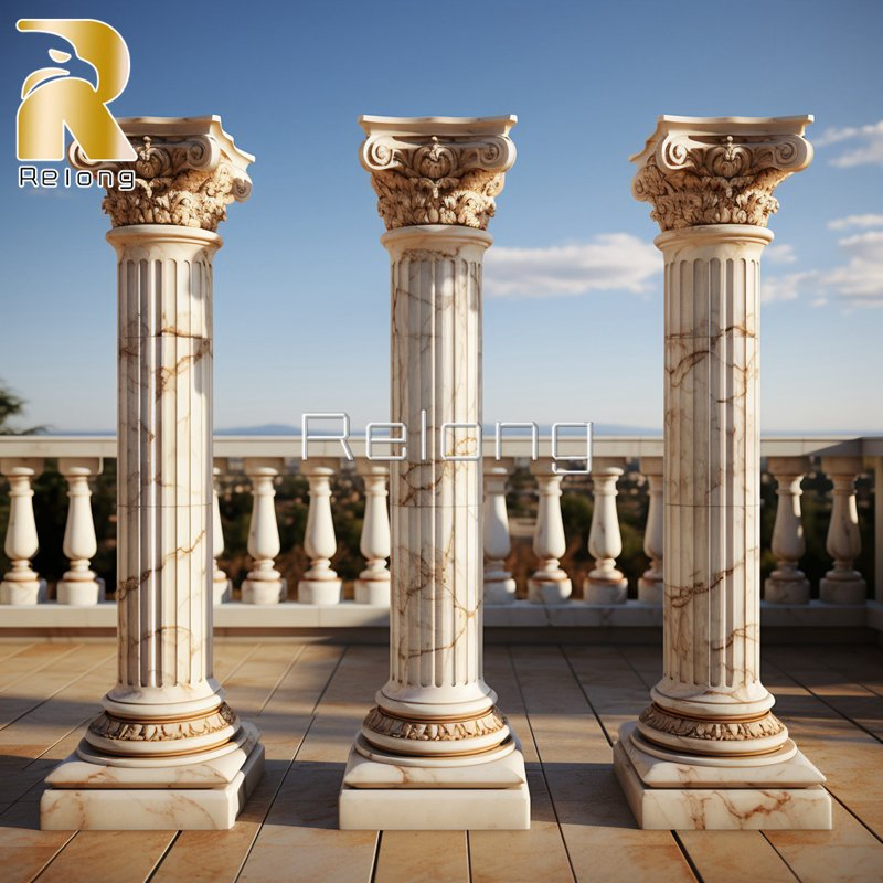 Hand Polished Natural Marble Stone Carved Building Pillar Wholesale