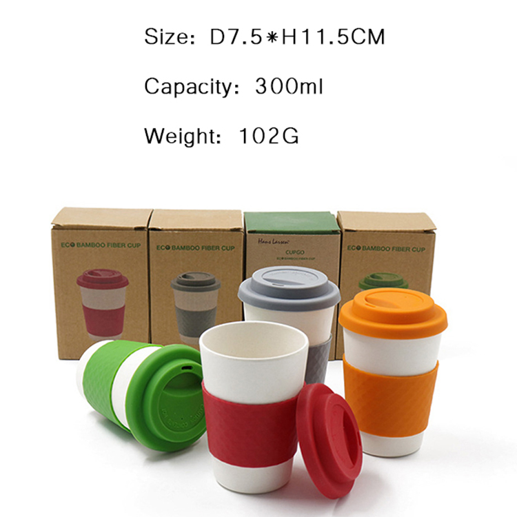 Eco-Friendly Biodegradable Custom Bamboo Fiber Coffee Cup Takeaway Traveling Mug with Silicone Lid