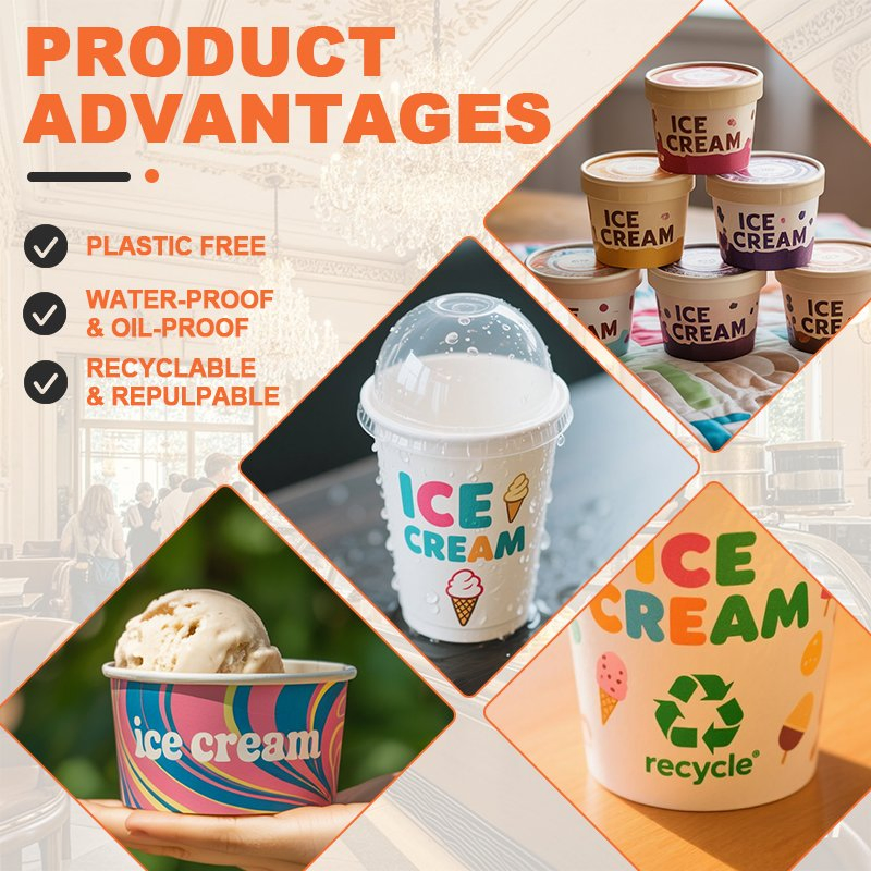 Many Sizes Colorful Customized Ice Cream Cup with Lid