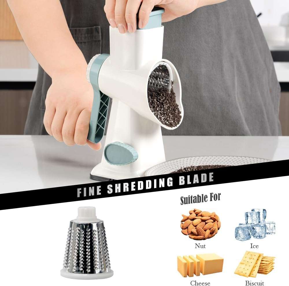 Cheese Grater Hand Crank Rotating Cheese Shredder Stainless Steel Vegetable Slicer Grater