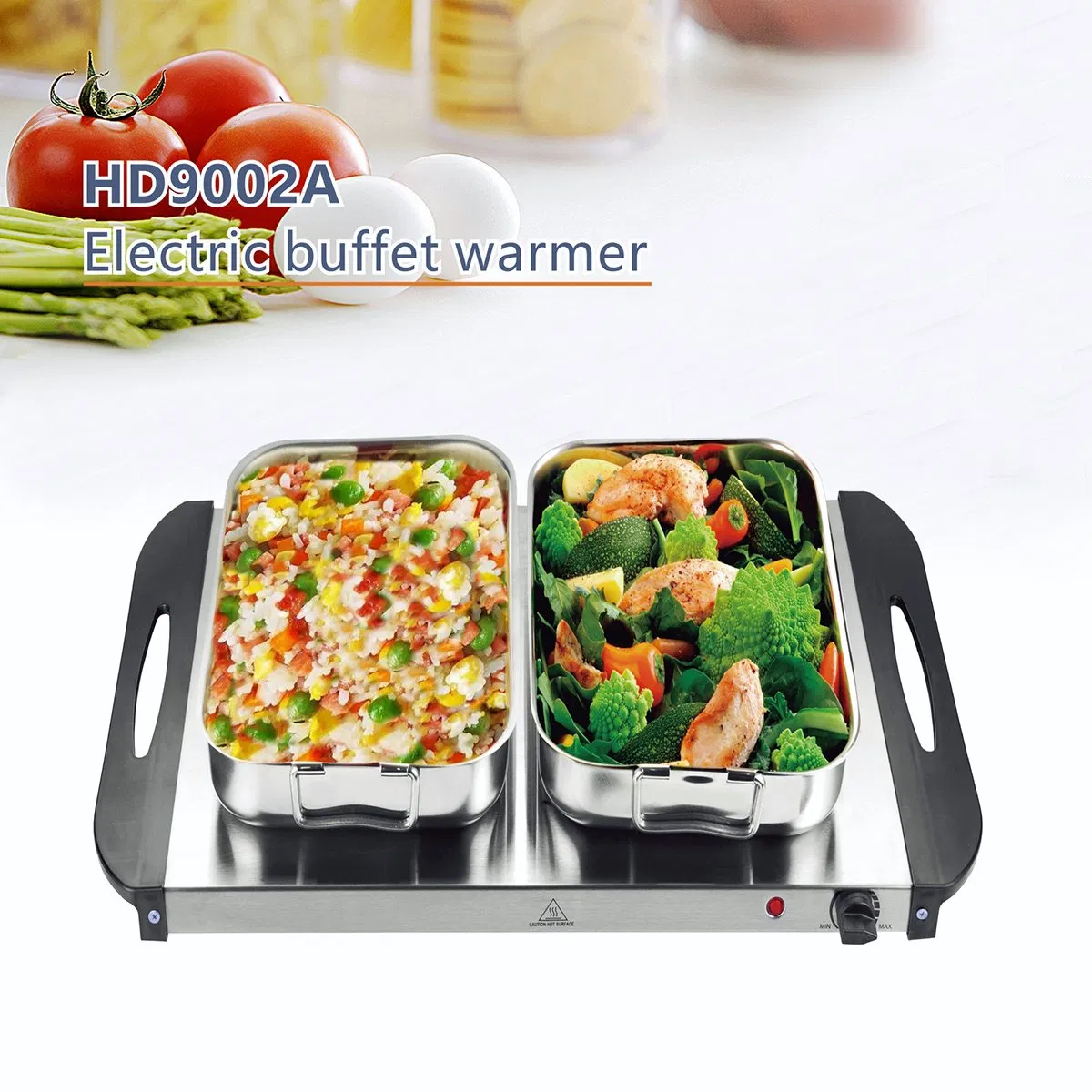 Hongkong Bava Dividers Stainless Steel Hanging Buffet Serving Food Warmer Glass Lid Roll Top Chafer Rotating Chafing Dish