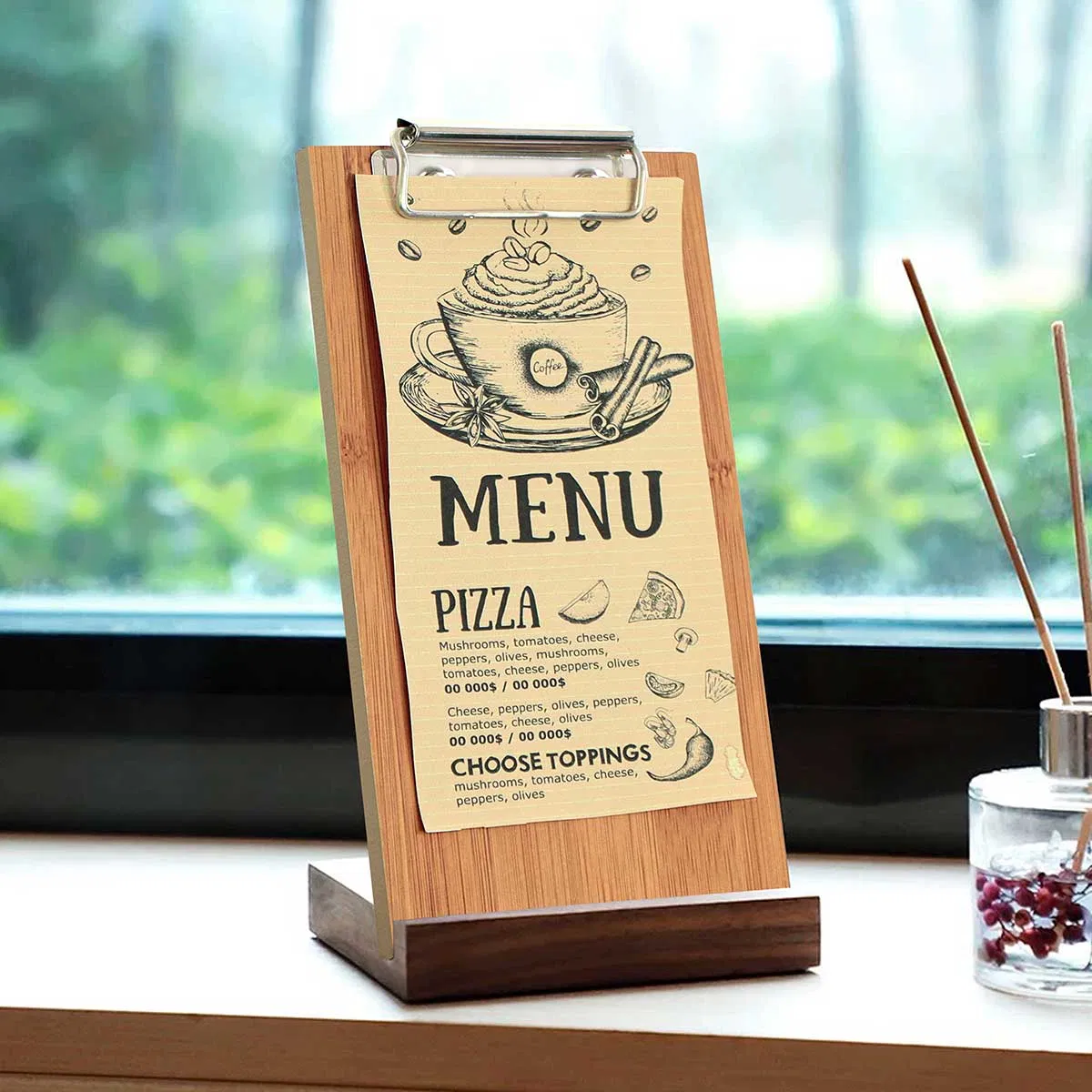 Restaurant Hotel Table Wooden Menu Card Board Holder with Clip