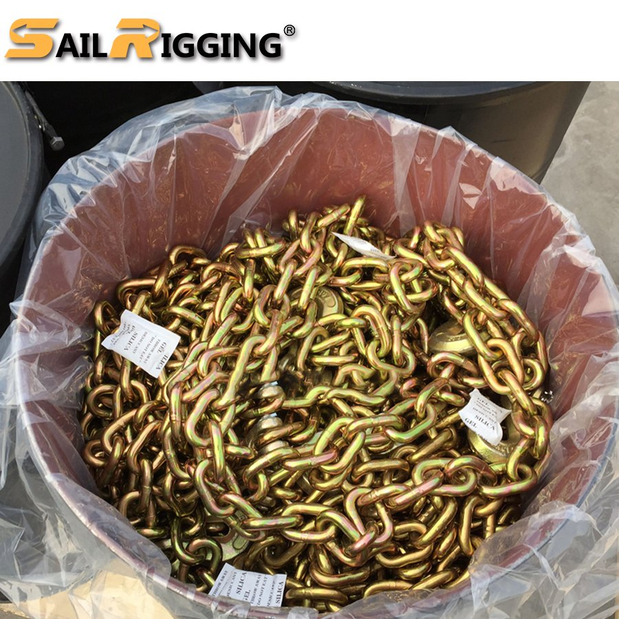 5/16" * 20' G70 Us Standard Link Yellow Zinc Transport Chain Binder Chain with Clevis Grab Hook
