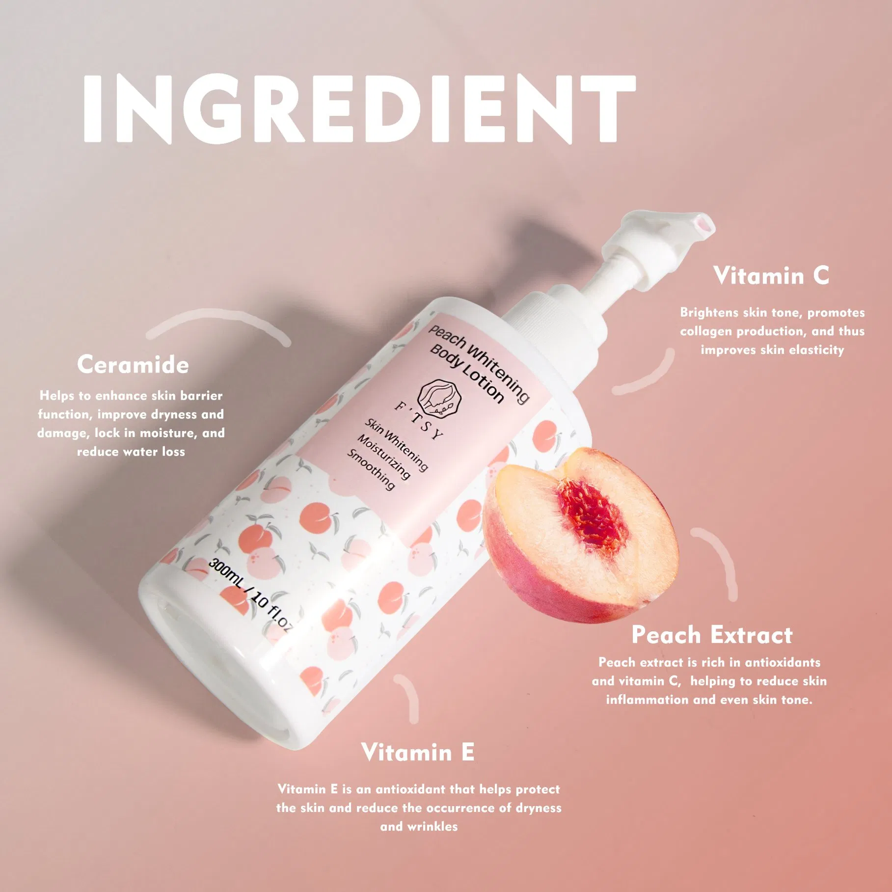 Wholesale Vitamin C Peach Body Lotion Deep Moisturizing Whitening Not Greasy Lotion