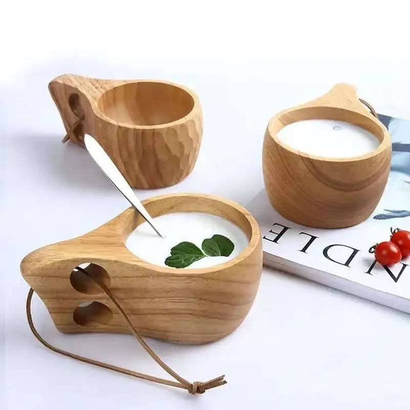 Premium Handmade Rubber Wood Camping Mug Set for Coffee