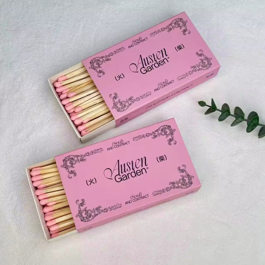 Cheap High Quality Wooden Stem Long Matches Pink Box Matches Customized Logo Aromatherapy Candle Promotion Pink Matches