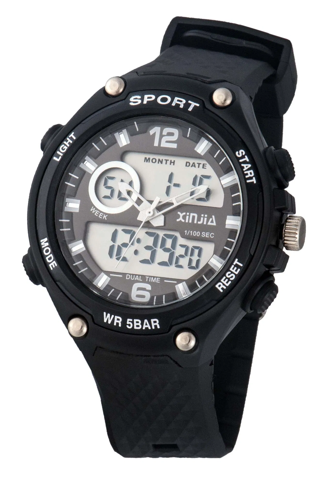 Men's Tactical Outdoor Sport Watch with Dual Display, Shock Resistant, 50m Waterproof, Large Analog-Digital Dial