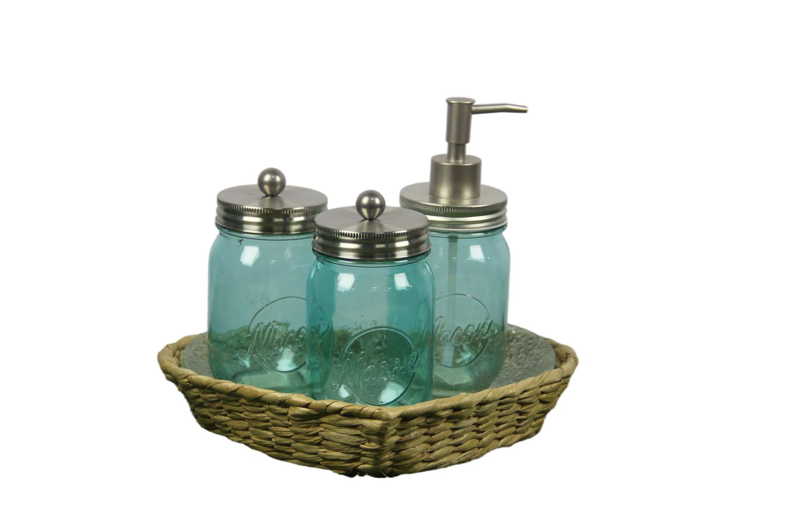 Stylish Amber Dispenser Bottles and Reed Storage Basket Set