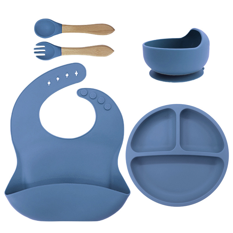 Wholesale Custom Baby Silicone Tableware Set Eco-Friendly Snack Cup Bowl Food Grade Safety Features Including Bib
