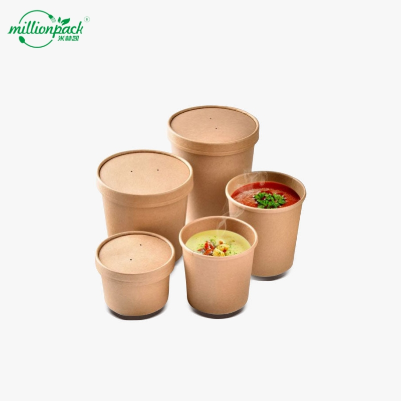 Disposable Takeway Kraft Paper Soup Cup with Lid for Hot Liquid Transport