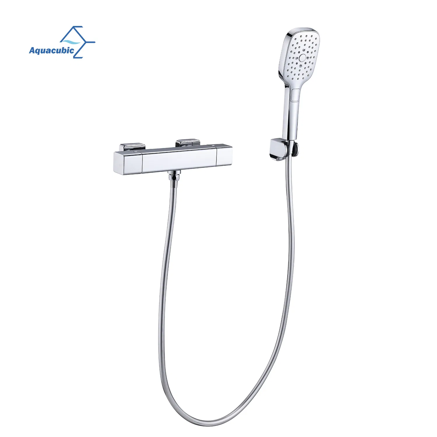 Brass Chromed 2-Handle Wall Mount Thermostatic Shower Valve Trim Constant Temperature Water Mixer for Bathroom