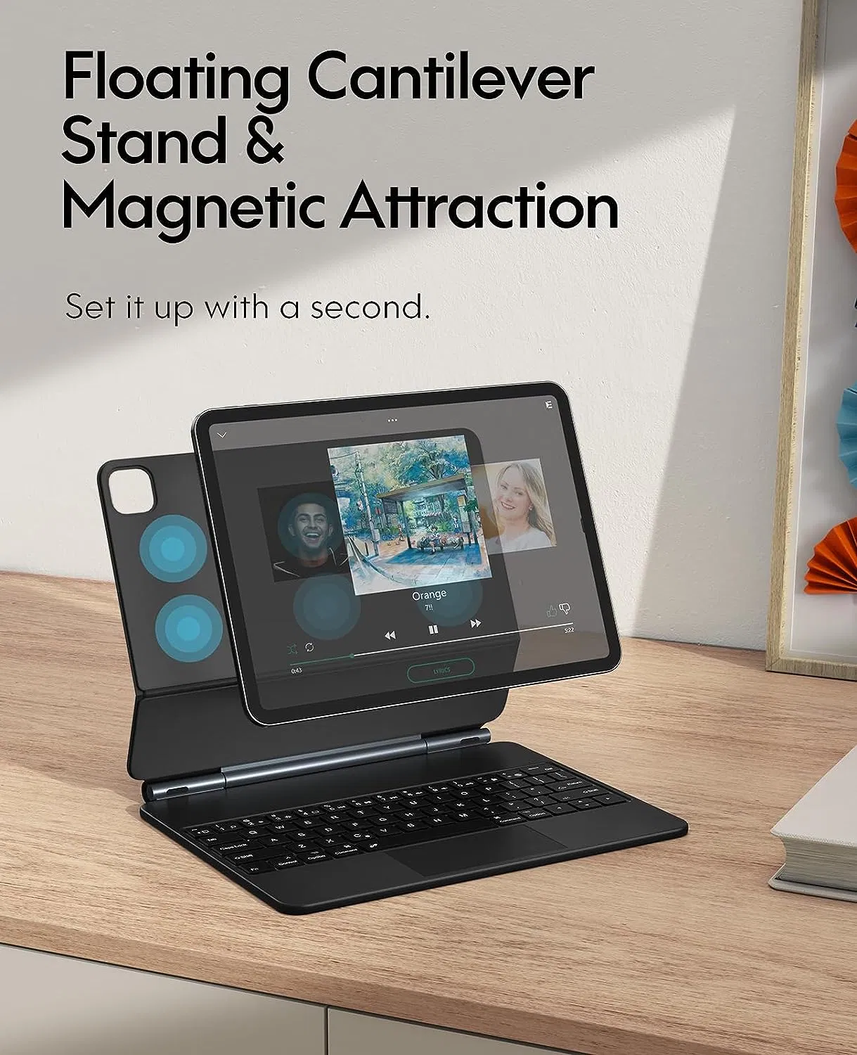 Factory Direct Non-Detachable Pivot Magnetic Bluetooth Wireless Keyboard Leather Case with Multi-Touch Trackpad and Backlit for Apple iPad PRO 12.9 Inches