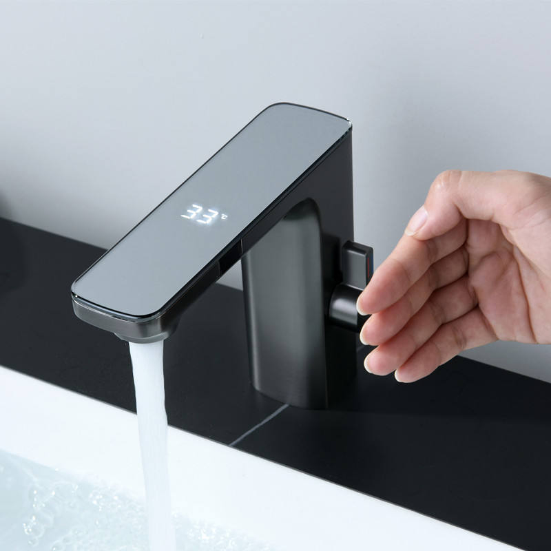 Black Digital Sensor Sink Faucet Smart Bathroom Mixed Faucet
