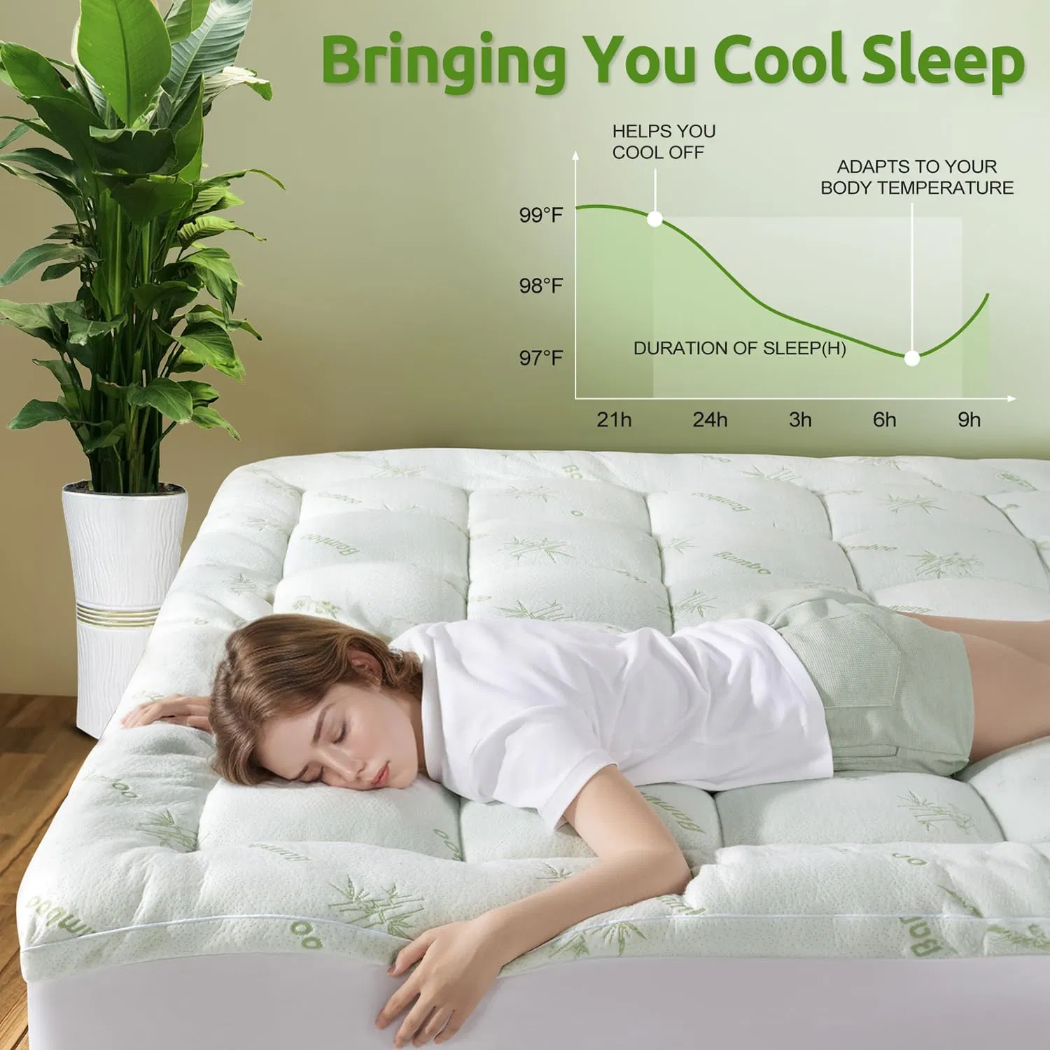 Cooling Bamboo Queen Mattress Topper Soft Mattress Topper for Back Pain