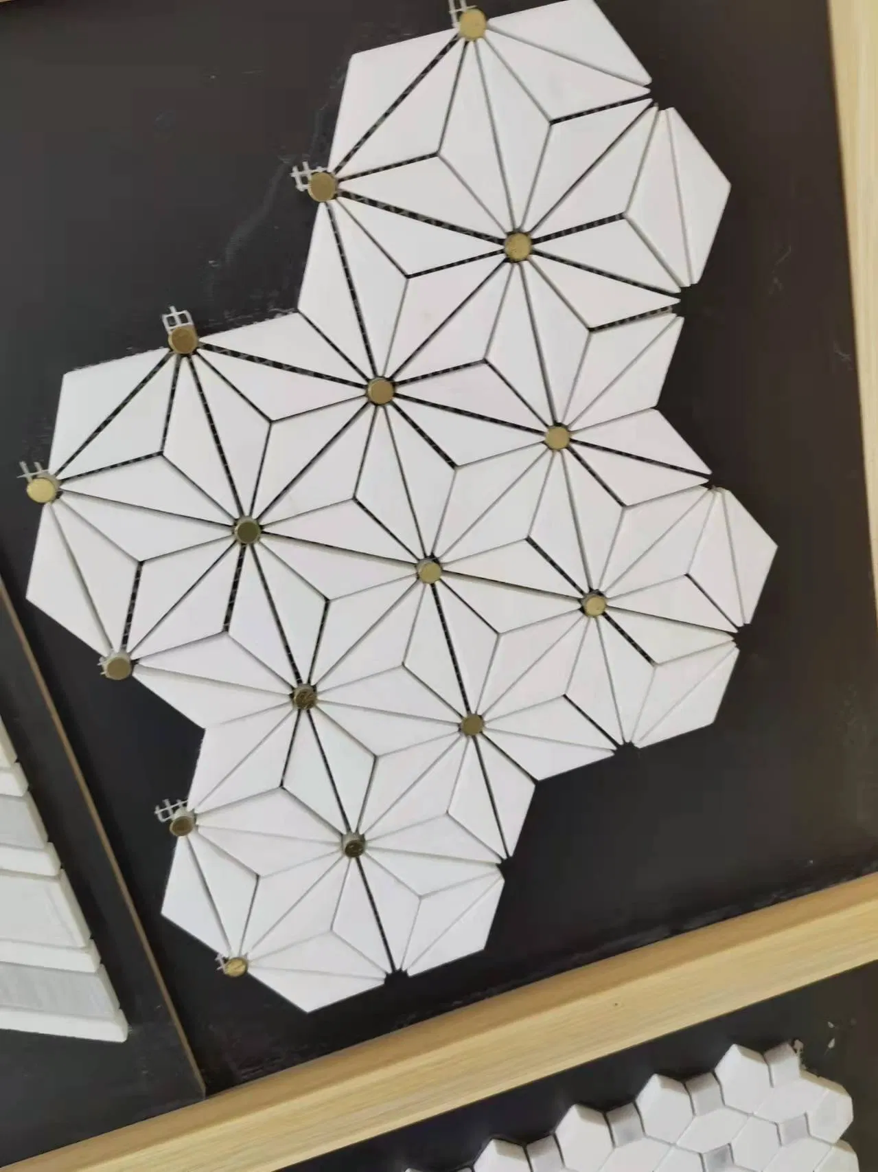 Sevic Brass Triangle Flower Design White Marble Mosaic