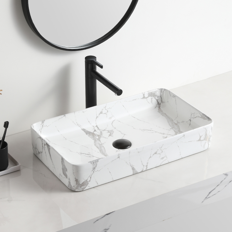 Раковина прямоугольная керамическая черный мрамор