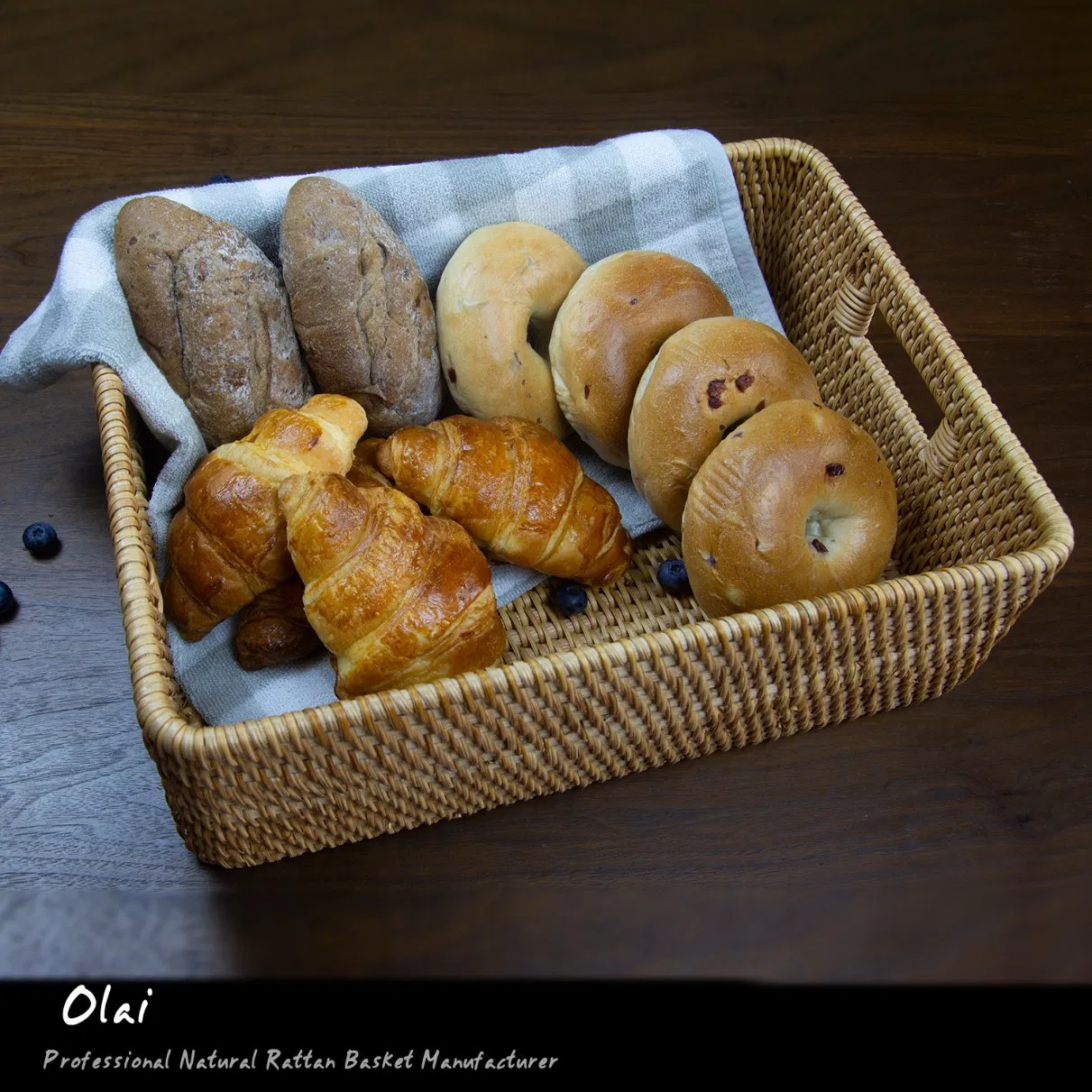 Rectangular Serving Woven Rattan Tray Natural Wicker Decorative Serving Baskets