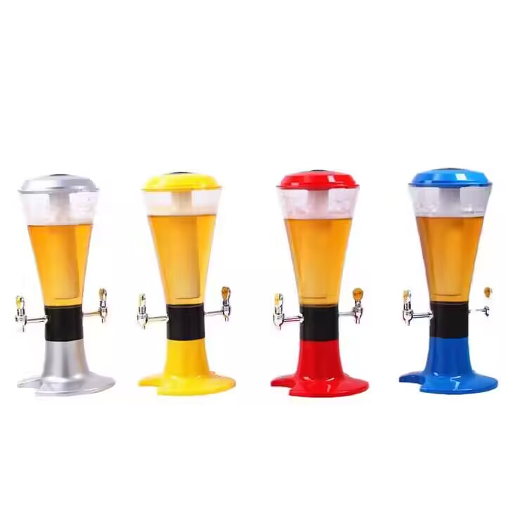 Hot Selling Custom Logo Green Blue Orange 1.5L 3L Drink Dispenser Plastic Beer Tower for Bar Restaurant Club KTV with Ice Cube