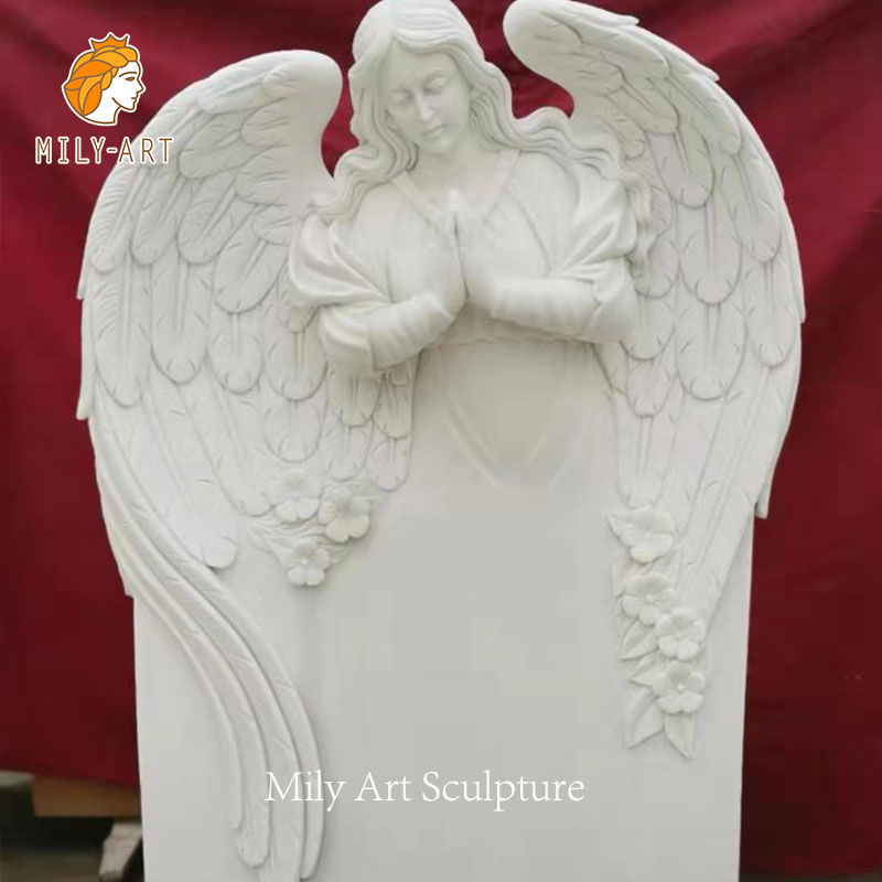 Customized White Marble Angel Tombstone in Love Shape for Cemetery