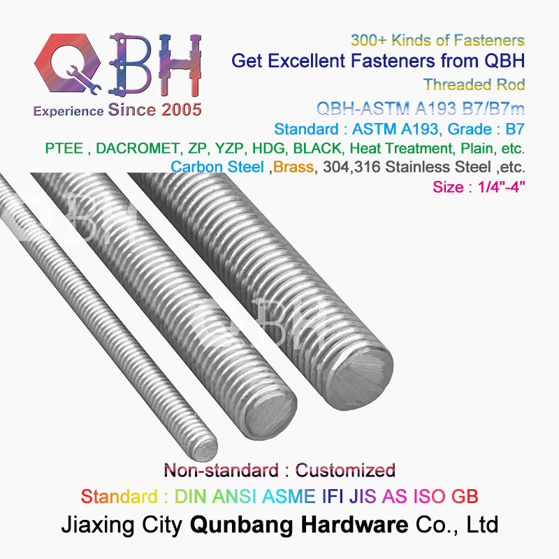 Qbh Customized ASTM A193 B7/B7m Alloy Brass Carbon Stainless Steel HDG Half Fully Thread Construction Building Materials Fastener Threaded Rods Formwork