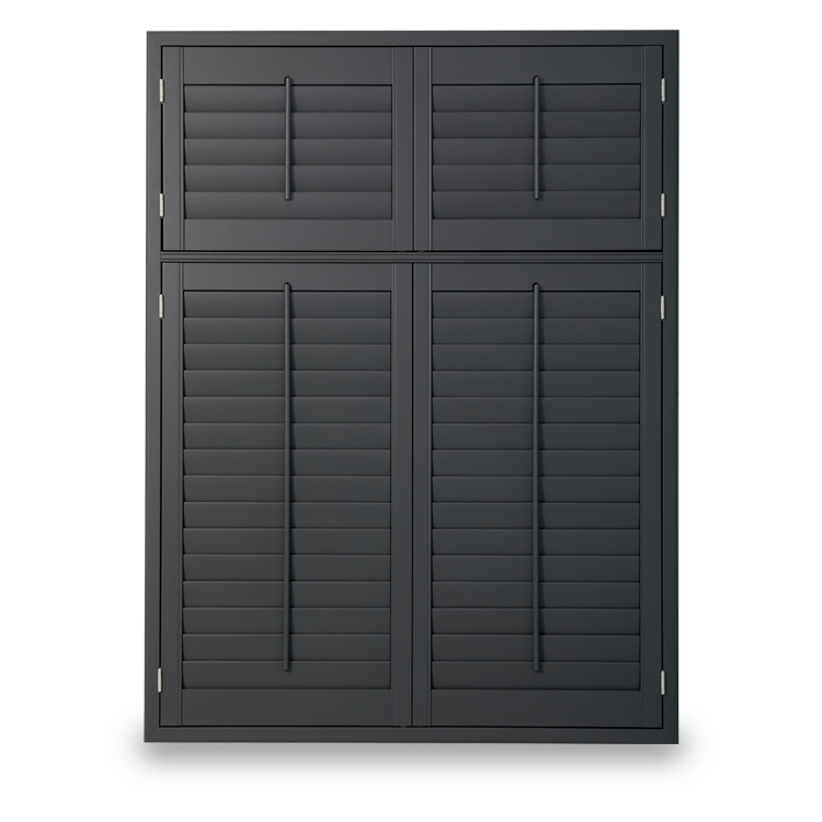 Made to Measure Black Customized Color Tier on Tier 76mm Louvers Traditional Rod Window Covering Paulownia/Bass Wood Plantation Shutters