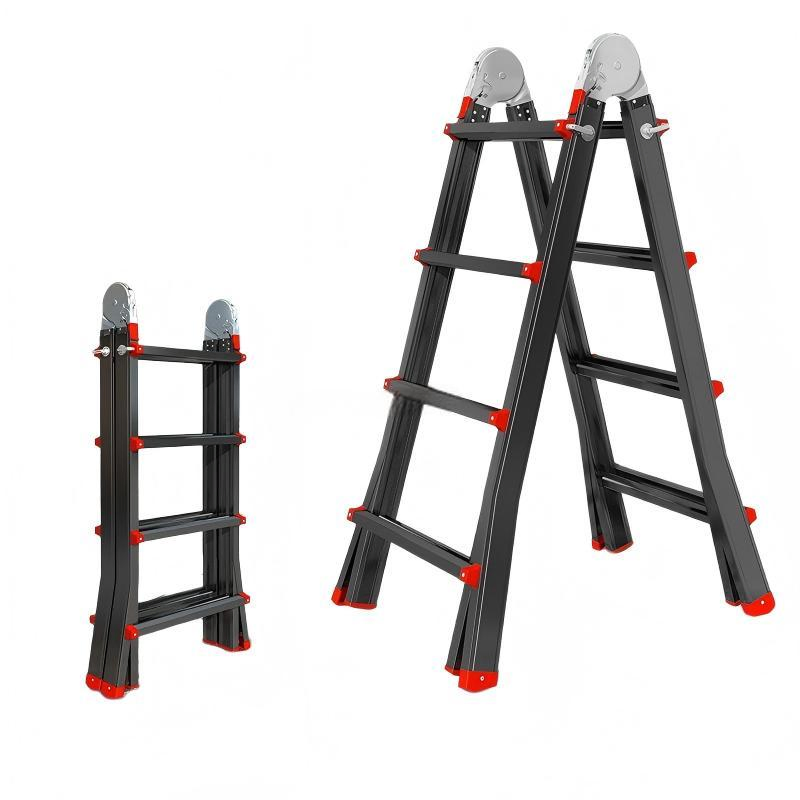 Non-Insulating Lightweight Black Aluminum Telescopic Foldable Ladder for Industrial Use with Anti Slip Feet