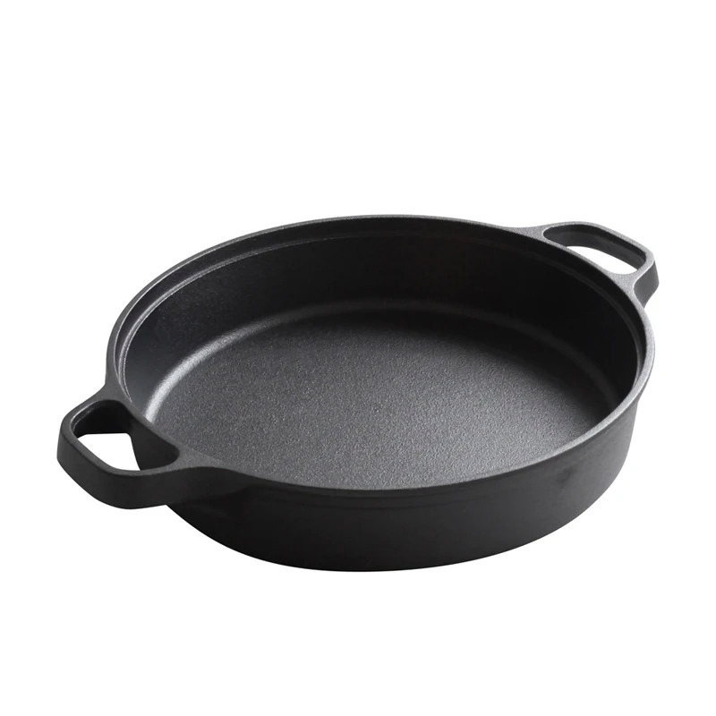 Hot Sell 30 Cm Preseasoned Cast Iron Saucepan Round Frying Pan Baking Pan with 2 Ears