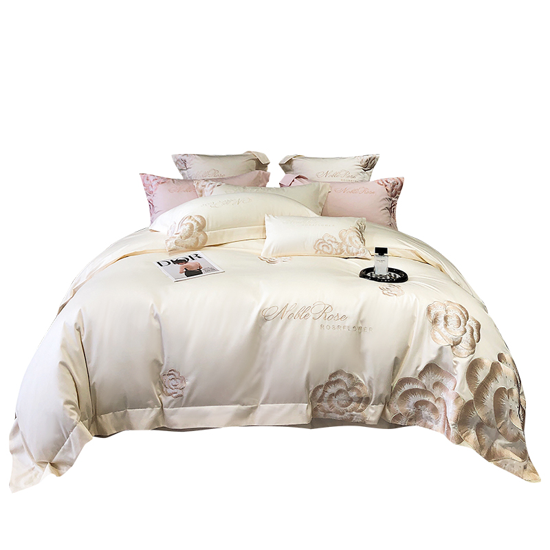 Embroidery Comforter Sets Solid Luxury Egyptian Cotton Percale Sheet Bedding Set