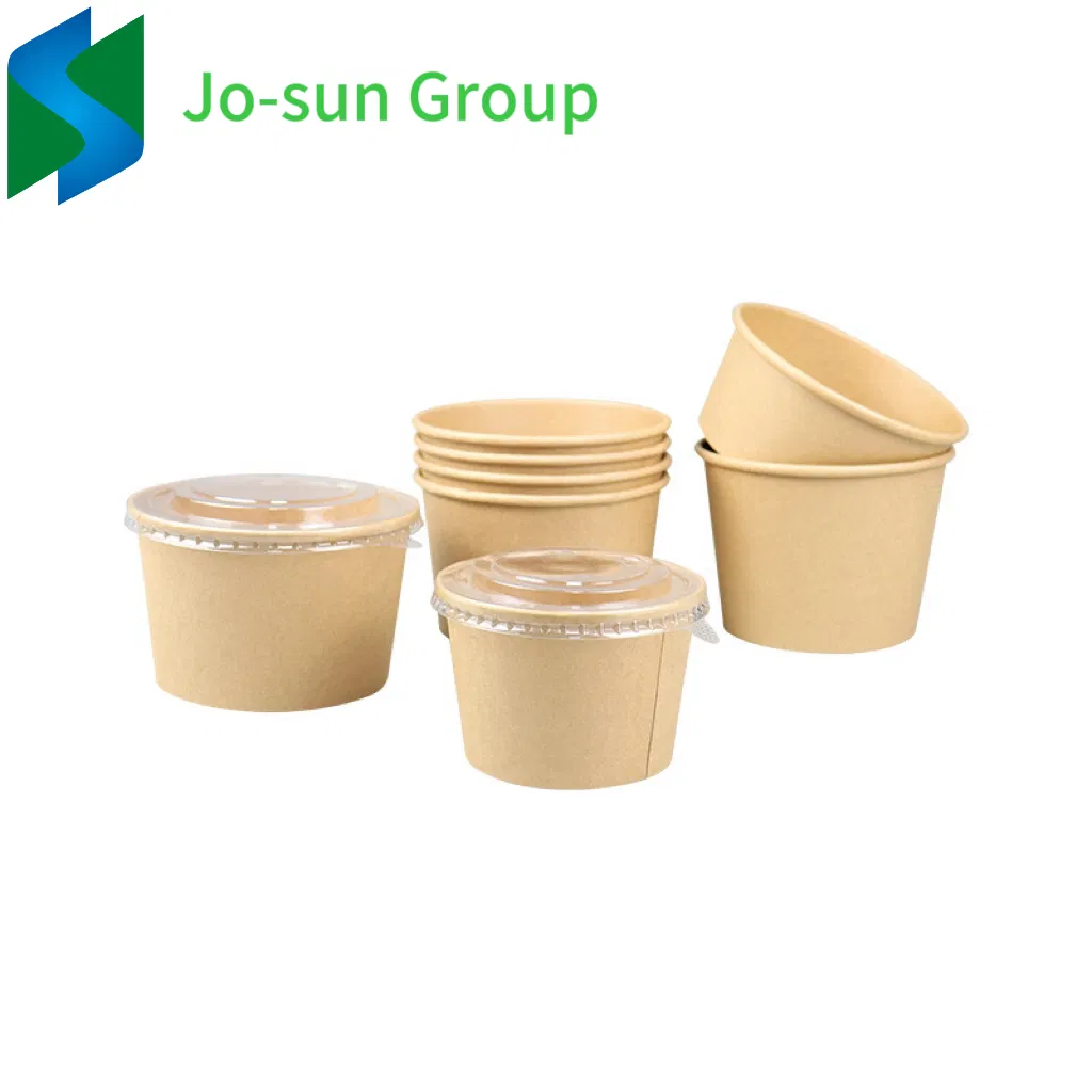 Jo-Sun Take Away Paper Container Salad Bowls 500ml 750ml 1000ml 1100ml 1300ml Disposable Kraft Paper Round Bowl for Food Packaging