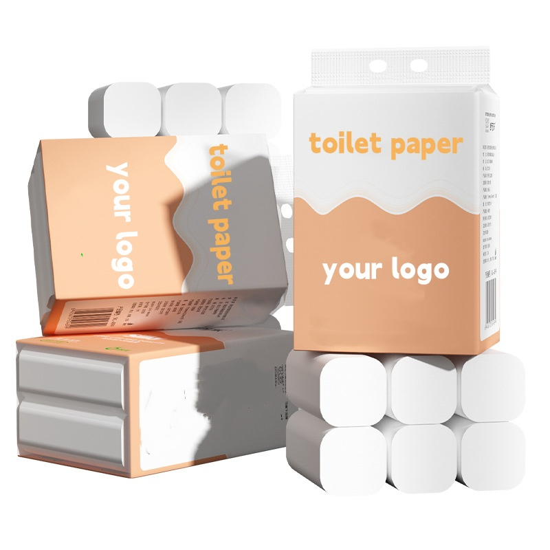 Wholesale Customized Brand Mixed Wood Pulp Embossed Biodegradable Packaging Skin-Friendly Soft Roll Tissue Toilet Paper