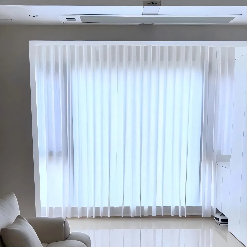 Beautiful and Elegant Windowsill with Wave Shaped Curtains and Dedicated Square Tracks