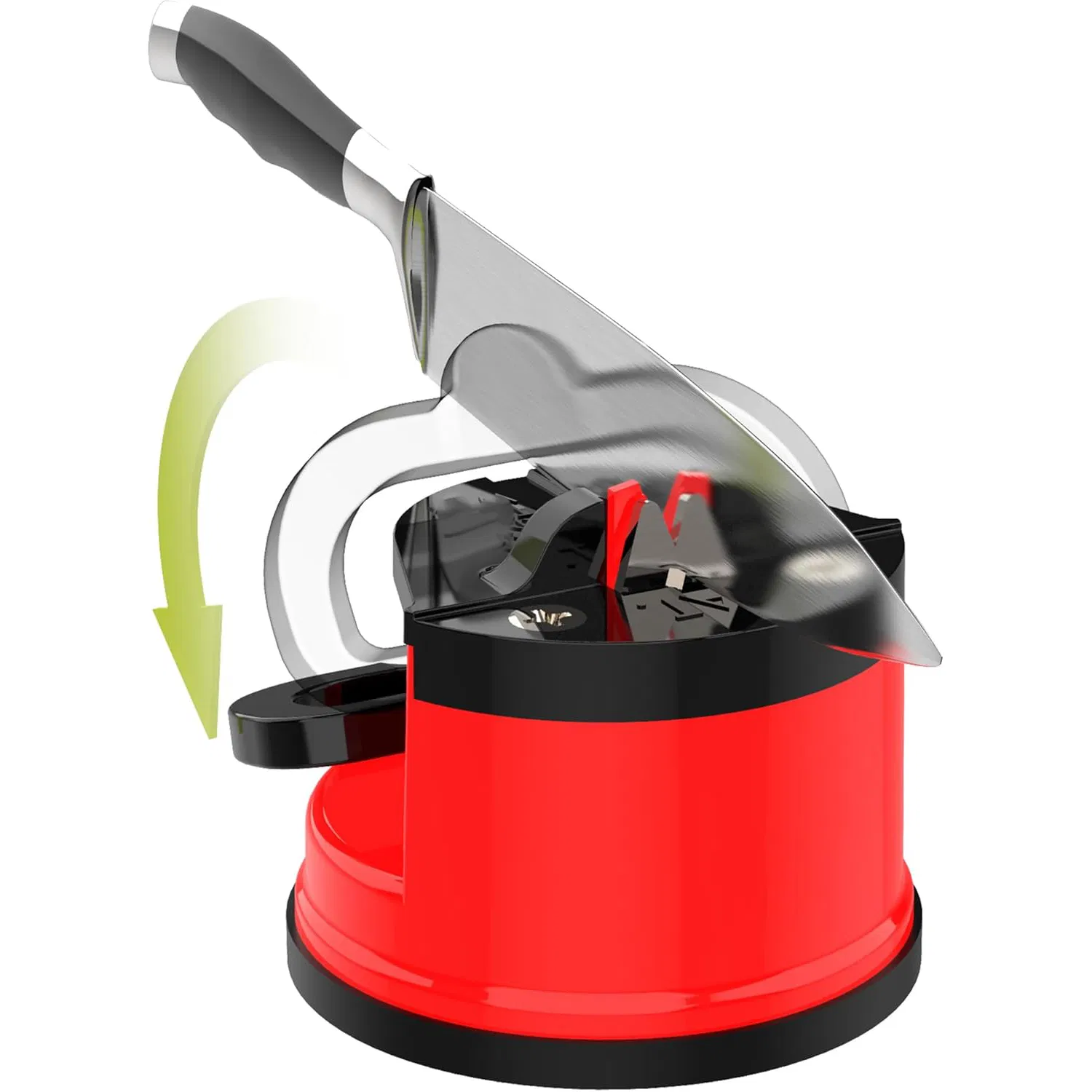 Red Fruit Kitchen Knife Sharpener, Ceramic Honing-Rod for Precision-Sharpening, Mini-Portable Tool, Suction-Cup