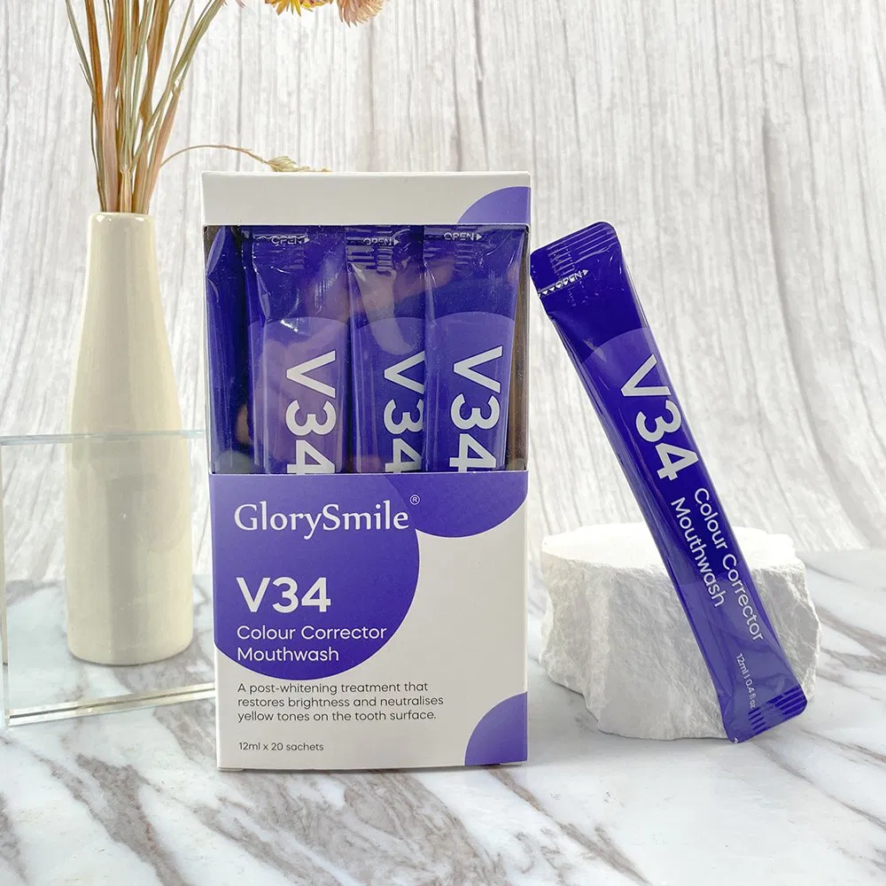 Oral Care 12ml V34 Mouthwash with 20 Pouches Inside Bright Smile Purple V34 Colour Corrector Mouthwash Private Logo