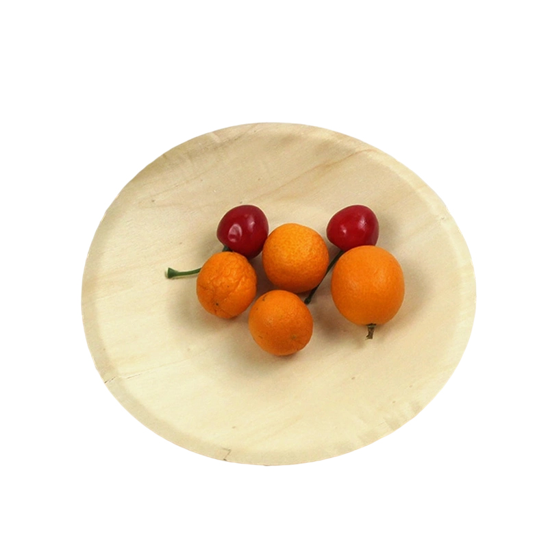 Biodegradable Disposable Wooden Tableware 195mm Diameter Wooden Round Plate Custom Party Supply