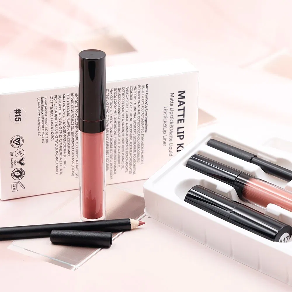 3 in 1 Lipgloss Lipliner Lip Kit Set Private Label Vegan Makeup Waterproof Matte Lipstick Lipliner Lip Gloss Lip Combo Set