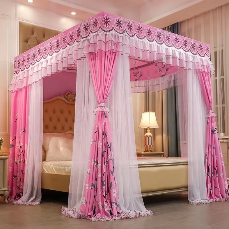 Wholesale Double-Layer Double-Rod Three-Opening Princess Curtain Embroidered Lace Mosquito Nets