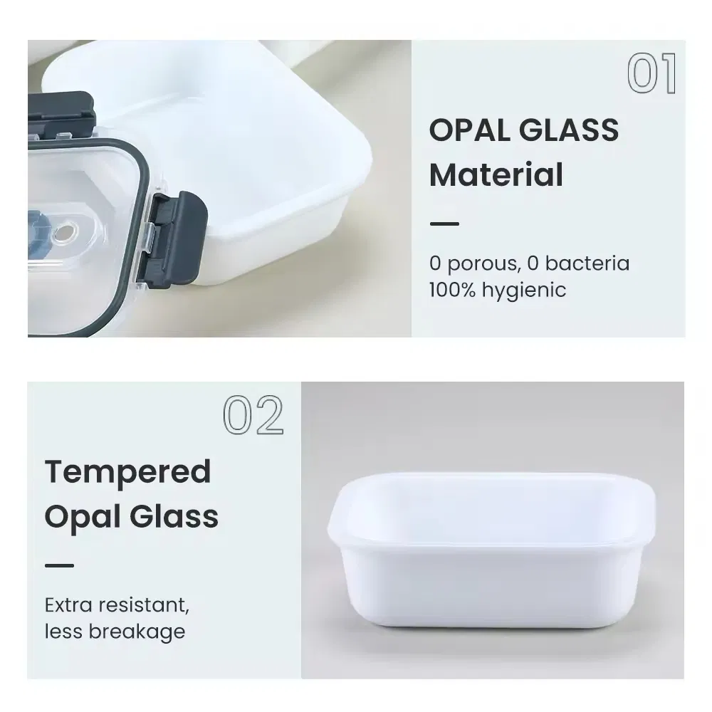 Set of 3 Tempered Opal Glassware Food Containers with Silicone Gaskets
