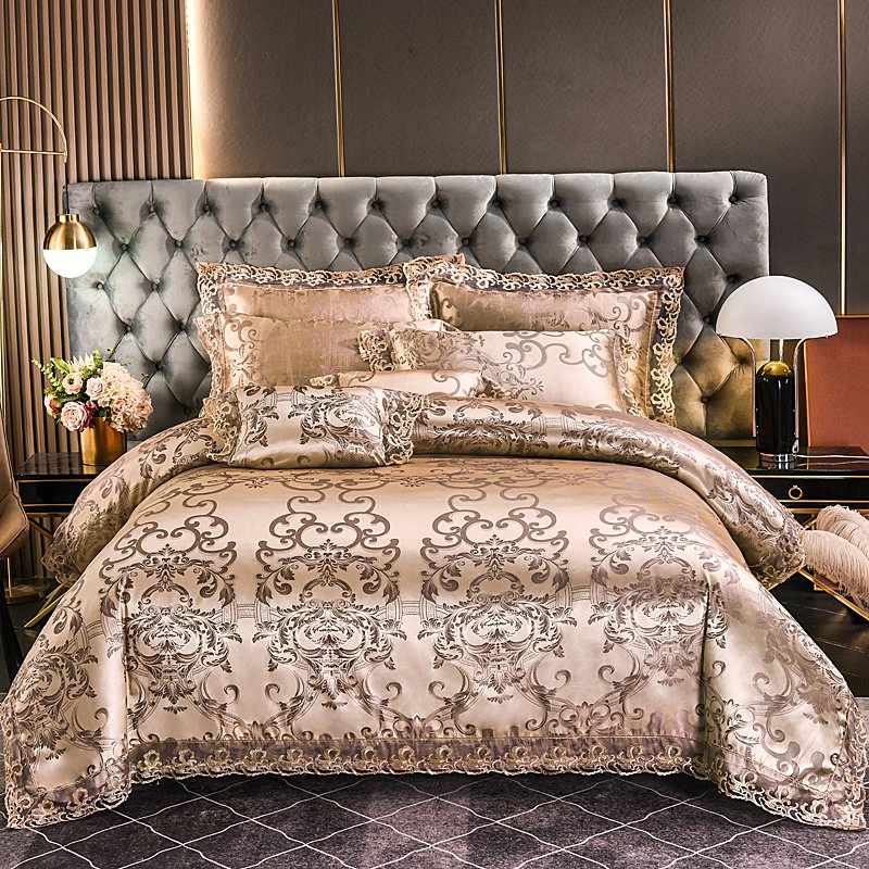 Jacquard Comforter Set Bed Cover Satin Silk Bedspread 4 PCS Bedding Sets