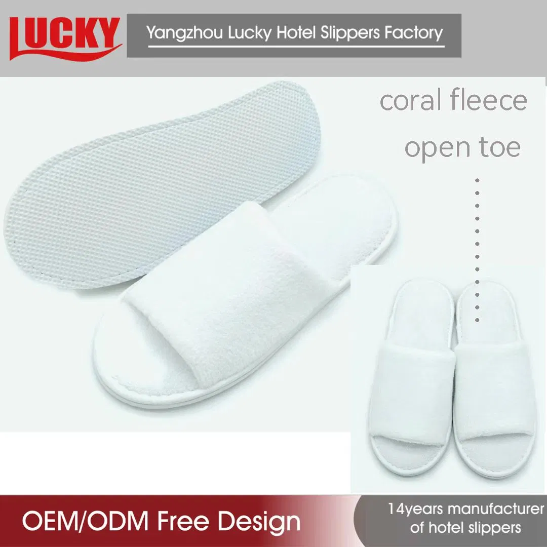 Factory Wholesale Custom White Coral Fleece Velvet Closed Toe Hotel Slippers Disposable Slippers
