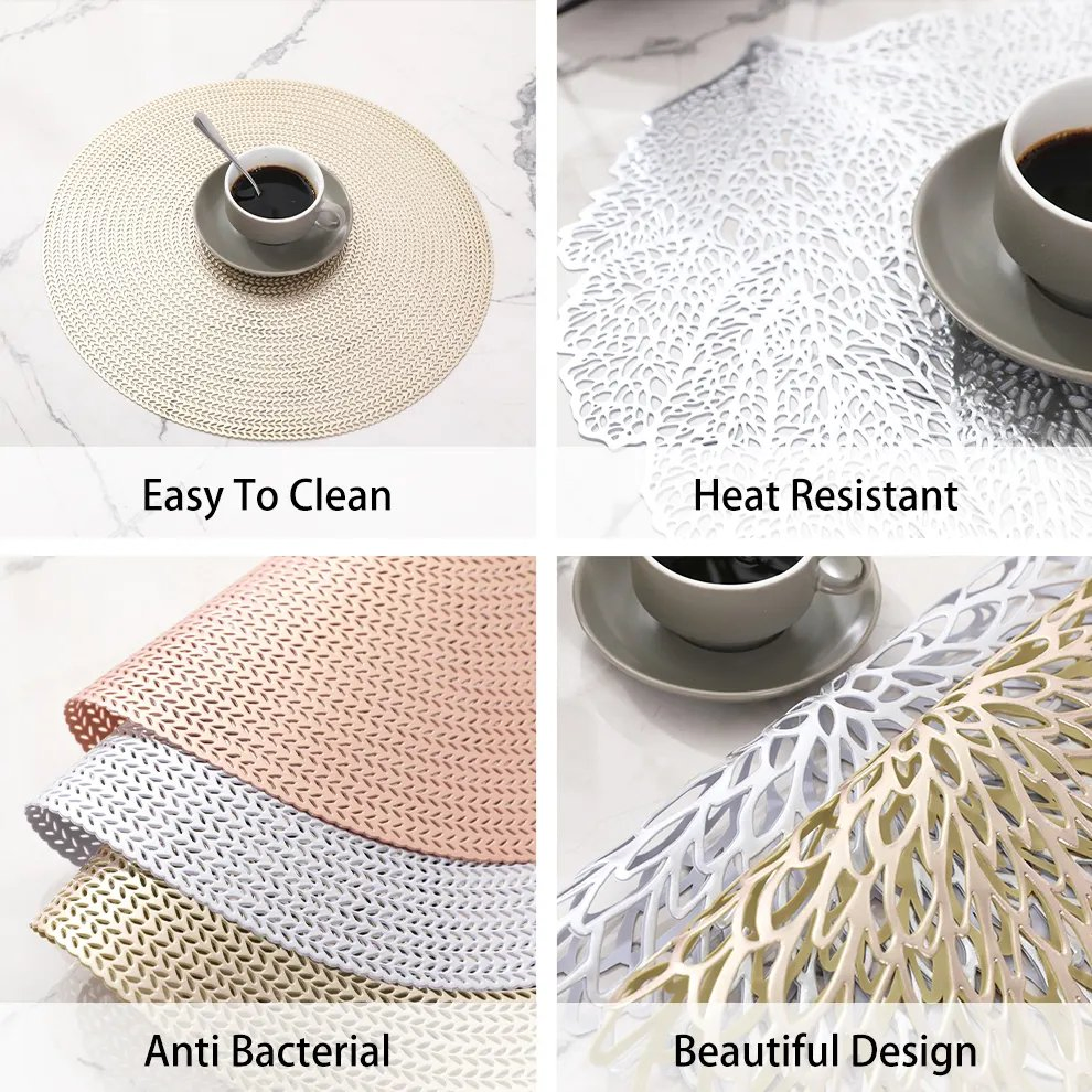 Manufacture PVC Hollow Placemat Gold High Quality Heat Resistant Place Mat Plain Table Mats Sets Household