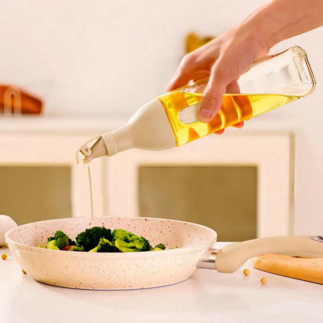 Multicolor Square Glass Oil Bottle with Leak Proof Pour Spout for Kitchen Use